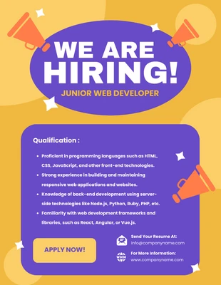 Free  Template: Orange Purple Simple Recruitment Posters