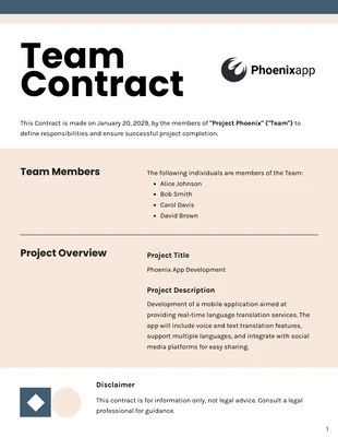 Free  Template: Modelo de contrato de equipe