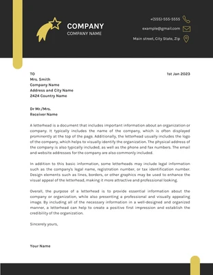 Free  Template: White Yellow And Black Modern Company Letterhead Template