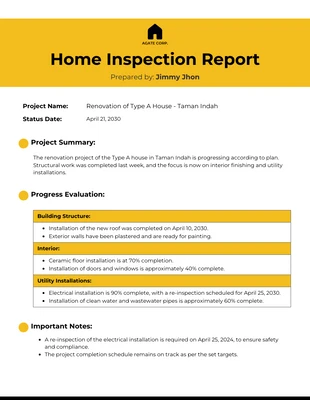 Free  Template: Home Inspection Report Template