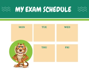Free  Template: White And Green Simple Tiger Illustration My Exam Schedule Template