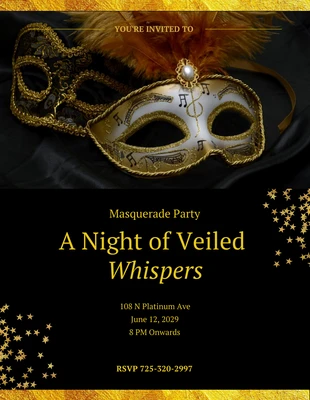 Free  Template: Invitación a la mascarada de oro oscuro