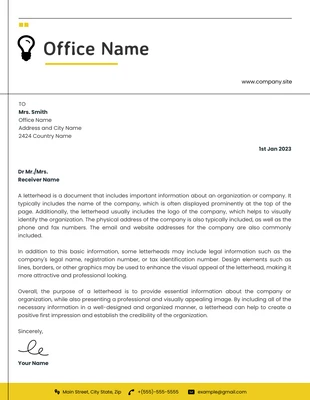 Free  Template: White And Yellow Simple Professional Office Letterhead Template