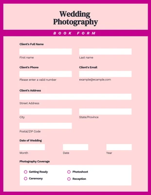 Free  Template: Simple Purple Wedding Photography Booking Form