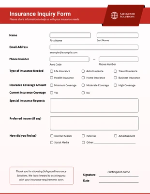 business  Template: Formulários de seguro vermelho simples