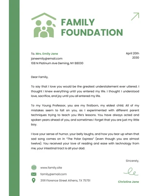 Free  Template: White And Green Clean Minimalist Business Family Foundation Letterhead (en anglais)