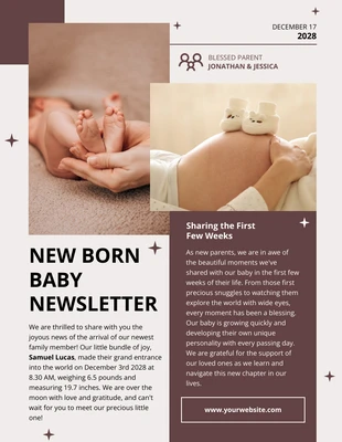 Free  Template: Boletim informativo marrom para bebês recém-nascidos