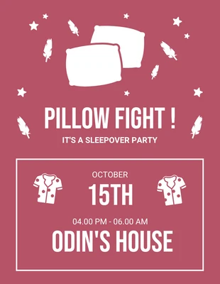Pink And White Bold Illustrtaion Pillow Fight Sleepover Invitation