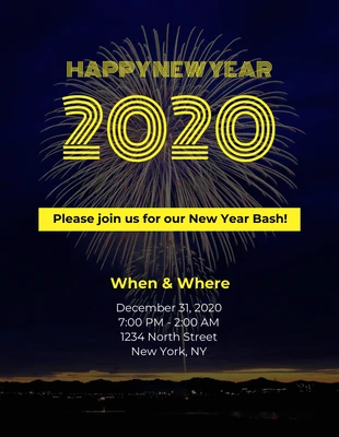 Free  Template: Yellow Fireworks New Year Poster