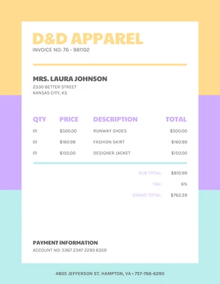 Free  Template: Striped Pastel Invoice