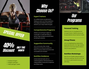 Green and Black Fitness Trifold Brochure - صفحة 2
