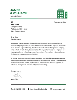 Free  Template: White And Green Simple Company Letterhead Template
