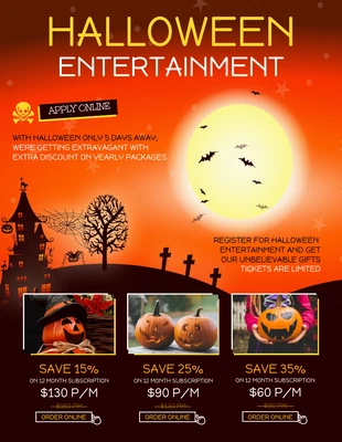 premium  Template: Orangefarbenes Halloween-Unterhaltungsplakat