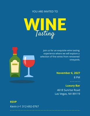 Free  Template: Simple Blue And Yellow Wine Tasting Invitation