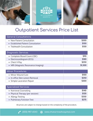 Free  Template: Modelo de lista de preços de serviços ambulatoriais