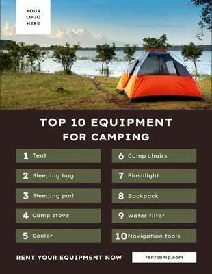 Free  Template: Modelo de Cartaz de Promoção de Aluguel de Equipamento de Camping