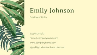 Yellow And Green Modern Tropical Pattern Freelance Writer Business Card - Página 2