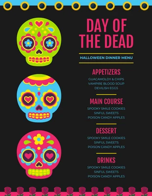 premium  Template: Menu de Halloween do Dia de los Muertos