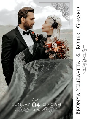 Free  Template: Biglietto per il ricevimento di nozze con servizio fotografico in argento