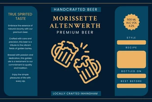 Free  Template: Etiqueta de cerveza moderna azul oscuro y amarilla