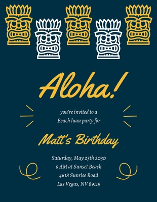 Free  Template: Navy Yellow And White Vintage Minimalist Luau Party Invitation