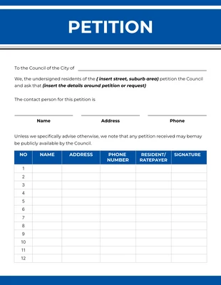 Free  Template: Minimalist Clean Blue and White Petition Form