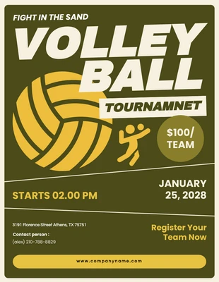 Free  Template: Army And Yellow Illustrated Volleyball Poster