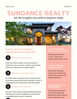 Light Peach Real Estate Newsletter