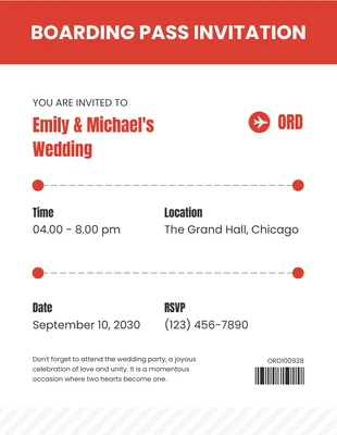 Free  Template: Red Simple Boarding Pass Invitation Letter