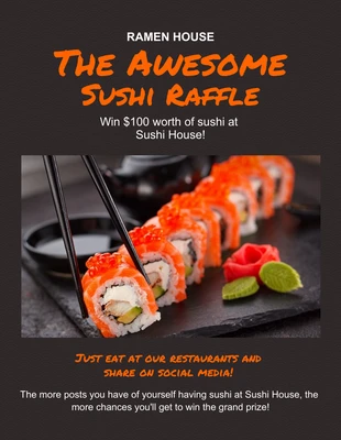 Free  Template: Flyer de la tombola Brown Modern Sushi