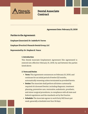 premium interactive Template: Modèle de contrat pour associé dentaire