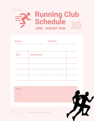 Free  Template: Baby Pink Pastel Simple Playful Running Club Schedule Template (Modello di programma del club di corsa)