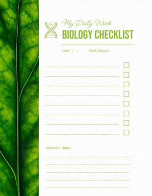 Free  Template: Lista de comprobación biológica de trabajo diario minimalista en blanco y verde