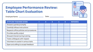Free  Template: Blue Evaluation Review Table Chart