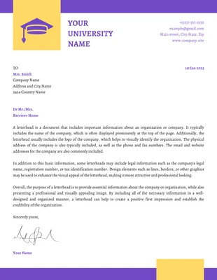 Free  Template: White Purple And Yellow Minimalist University Letterhead Template