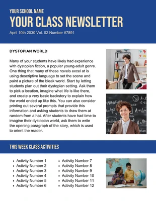 Free  Template: Bleu et jaune Pastel Minimalist School Class Newsletter