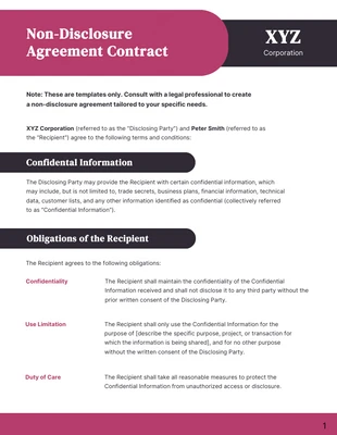 Free  Template: Black And Magenta NDA Contract