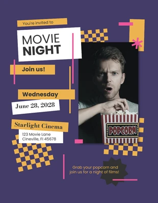 Retro Purple and Yellow Movie Night Invitation