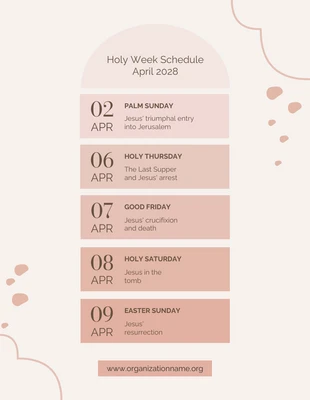 Free  Template: Modèle de calendrier de la Semaine Sainte rose pastel minimaliste