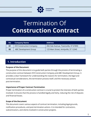 Free  Template: Modèle de contrat de résiliation de construction