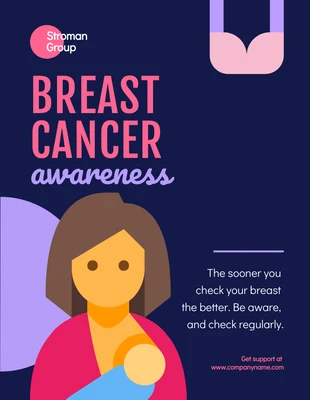 Free  Template: Affiche de sensibilisation au cancer du sein avec illustration minimaliste bleu marine et violet clair