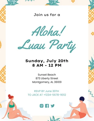 Free  Template: Yellow Blue And White Cheerful Illustration Chill Luau Invitation