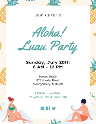 Free  Template: Jaune, bleu et blanc Illustration joyeuse Chill Luau Invitation