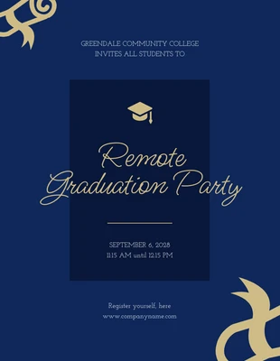 Free  Template: Elegant Blue and Gold Online Graduation Invitation