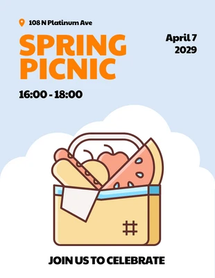 Free  Template: Invitación al picnic de primavera azul y naranja