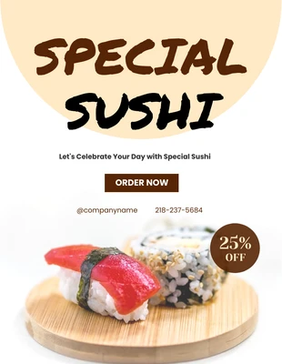 Free  Template: Cartel minimalista de sushi marrón y beige