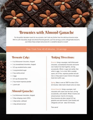 Free  Template: Receita de Brownies com Ganache de Amêndoas