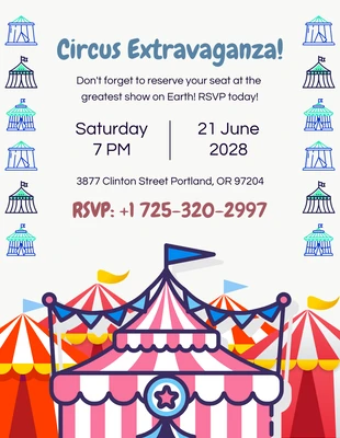 Free  Template: Cream Red Blue Circus Invitation