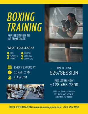 Free  Template: Blue And Yellow Modern Boxing Training Flyer