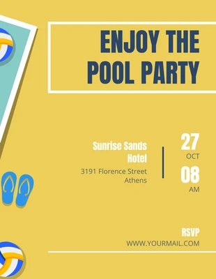Free  Template: Invitation à la fête de la piscine Jaune Illustration de la piscine